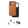 MARSİLYAN™- iPhone 16 Kılıf Pusula Işık Koleksiyonu - Siyah 3D Antistatik Seramik Nano Ekran Koruyucu + Raze Metal Kamera Lens - BZ