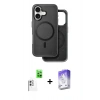 MARSİLYAN™- iPhone 16 Kılıf Pusula Işık Koleksiyonu - Siyah Bilvis 5in1 3D Magic Cam Ekran Koruyucu + Raze Metal Kamera Lens - BZ