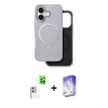 MARSİLYAN™- iPhone 16 Kılıf Pusula Işık Koleksiyonu - Siyah Bilvis 5in1 3D Magic Cam Ekran Koruyucu + Raze Metal Kamera Lens - BZ