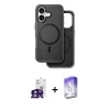 MARSİLYAN™- iPhone 16 Kılıf Pusula Işık Koleksiyonu - Siyah Bilvis 5in1 3D Magic Cam Ekran Koruyucu + Bilvis Titan Kamera Lens - YL