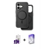 MARSİLYAN™- iPhone 16 Kılıf Pusula Işık Koleksiyonu - Siyah Bilvis 5in1 3D Magic Cam Ekran Koruyucu + Bilvis Titan Kamera Lens - GS