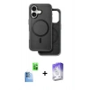 MARSİLYAN™- iPhone 16 Kılıf Pusula Işık Koleksiyonu - Siyah Bilvis 5in1 3D Magic Cam Ekran Koruyucu + Raze Metal Kamera Lens - LT