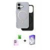 MARSİLYAN™- iPhone 16 Kılıf Pusula Işık Koleksiyonu - Siyah Bilvis 5in1 3D Magic Cam Ekran Koruyucu + Raze Metal Kamera Lens - PE
