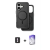 MARSİLYAN™- iPhone 16 Kılıf Pusula Işık Koleksiyonu - Siyah Bilvis 5in1 3D Magic Cam Ekran Koruyucu + PVD Metal Kamera Lens - PE