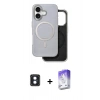 MARSİLYAN™- iPhone 16 Kılıf Pusula Işık Koleksiyonu - Siyah Bilvis 5in1 3D Magic Cam Ekran Koruyucu + PVD Metal Kamera Lens - MI