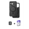MARSİLYAN™- iPhone 16 Kılıf Pusula Işık Koleksiyonu - Siyah Bilvis 5in1 3D Magic Cam Ekran Koruyucu + PVD Metal Kamera Lens - MI