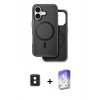 MARSİLYAN™- iPhone 16 Kılıf Pusula Işık Koleksiyonu - Siyah Bilvis 5in1 3D Magic Cam Ekran Koruyucu + PVD Metal Kamera Lens - YL