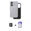 MARSİLYAN™- iPhone 16 Kılıf Pusula Işık Koleksiyonu - Siyah Bilvis 5in1 3D Magic Cam Ekran Koruyucu + PVD Metal Kamera Lens - YL
