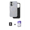 MARSİLYAN™- iPhone 16 Kılıf Pusula Işık Koleksiyonu - Siyah Bilvis 5in1 3D Magic Cam Ekran Koruyucu + PVD Metal Kamera Lens - PE