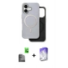 MARSİLYAN™- iPhone 16 Kılıf Pusula Işık Koleksiyonu - Siyah Bilvis 5in1 3D Magic Cam Ekran Koruyucu + Raze Metal Kamera Lens - SH