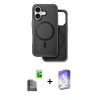 MARSİLYAN™- iPhone 16 Kılıf Pusula Işık Koleksiyonu - Siyah Bilvis 5in1 3D Magic Cam Ekran Koruyucu + Raze Metal Kamera Lens - SH