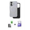 MARSİLYAN™- iPhone 16 Kılıf Pusula Işık Koleksiyonu - Siyah Bilvis 5in1 5D Magic Hayalet Cam Ekran Koruyucu + Raze Metal Kamera Lens - SH