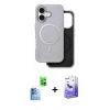 MARSİLYAN™- iPhone 16 Kılıf Pusula Işık Koleksiyonu - Siyah Bilvis 5in1 5D Magic Hayalet Cam Ekran Koruyucu + Raze Metal Kamera Lens - LT