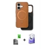 MARSİLYAN™- iPhone 16 Kılıf Pusula Işık Koleksiyonu - Siyah Bilvis 5in1 5D Magic Hayalet Cam Ekran Koruyucu + Raze Metal Kamera Lens - SH