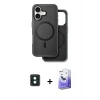 MARSİLYAN™- iPhone 16 Kılıf Pusula Işık Koleksiyonu - Siyah Bilvis 5in1 5D Magic Hayalet Cam Ekran Koruyucu + PVD Metal Kamera Lens - YL