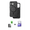 MARSİLYAN™- iPhone 16 Kılıf Pusula Işık Koleksiyonu - Siyah Bilvis 5in1 5D Magic Hayalet Cam Ekran Koruyucu + Raze Metal Kamera Lens - SH