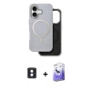 MARSİLYAN™- iPhone 16 Kılıf Pusula Işık Koleksiyonu - Siyah Bilvis 5in1 5D Magic Hayalet Cam Ekran Koruyucu + PVD Metal Kamera Lens - MI