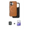MARSİLYAN™- iPhone 16 Kılıf Pusula Işık Koleksiyonu - Siyah Bilvis 5in1 5D Magic Hayalet Cam Ekran Koruyucu + PVD Metal Kamera Lens - YL