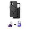 MARSİLYAN™- iPhone 16 Kılıf Pusula Işık Koleksiyonu - Siyah Bilvis 5in1 5D Magic Hayalet Cam Ekran Koruyucu + Bilvis Titan Kamera Lens - PE