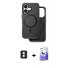 MARSİLYAN™- iPhone 16 Kılıf Pusula Işık Koleksiyonu - Siyah Bilvis 5in1 5D Magic Hayalet Cam Ekran Koruyucu + PVD Metal Kamera Lens - MI