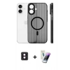 MARSİLYAN™- iPhone 16 Kılıf Pusula Minimal Koleksiyonu - Şeffaf Pasifik Cam Ekran Koruyucu + Pembe PVD Metal Kamera Lens