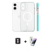 MARSİLYAN™- iPhone 16 Kılıf Pusula Minimal Koleksiyonu - Şeffaf Pasifik Cam Ekran Koruyucu + Pembe PVD Metal Kamera Lens