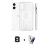 MARSİLYAN™- iPhone 16 Kılıf Pusula Minimal Koleksiyonu - Şeffaf Pasifik Cam Ekran Koruyucu + Pembe PVD Metal Kamera Lens