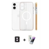 MARSİLYAN™- iPhone 16 Kılıf Pusula Minimal Koleksiyonu - Şeffaf Pasifik Cam Ekran Koruyucu + Pembe PVD Metal Kamera Lens