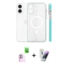 MARSİLYAN™- iPhone 16 Kılıf Pusula Minimal Koleksiyonu - Şeffaf Pasifik Cam Ekran Koruyucu + Raze Metal Kamera Lens - PE