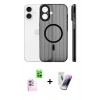 MARSİLYAN™- iPhone 16 Kılıf Pusula Minimal Koleksiyonu - Şeffaf Pasifik Cam Ekran Koruyucu + Raze Metal Kamera Lens - PE