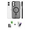 MARSİLYAN™- iPhone 16 Kılıf Pusula Minimal Koleksiyonu - Şeffaf Pasifik Cam Ekran Koruyucu + Raze Metal Kamera Lens - SH