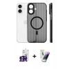 MARSİLYAN™- iPhone 16 Kılıf Pusula Minimal Koleksiyonu - Şeffaf Pasifik Cam Ekran Koruyucu + Bilvis Titan Kamera Lens - YL