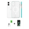 MARSİLYAN™- iPhone 16 Kılıf Pusula Minimal Koleksiyonu - Siyah 360 Mat Full Body Arka Koruyucu + Beyaz Raze Metal Kamera Lens