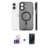 MARSİLYAN™- iPhone 16 Kılıf Pusula Minimal Koleksiyonu - Siyah 3D Antistatik Hayalet Cam Ekran Koruyucu + Bilvis Titan Kamera Lens - GS