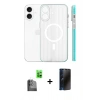MARSİLYAN™- iPhone 16 Kılıf Pusula Minimal Koleksiyonu - Siyah 3D Antistatik Hayalet Cam Ekran Koruyucu + Raze Metal Kamera Lens - SH
