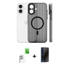 MARSİLYAN™- iPhone 16 Kılıf Pusula Minimal Koleksiyonu - Siyah 3D Antistatik Hayalet Cam Ekran Koruyucu + Raze Metal Kamera Lens - BZ