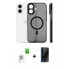 MARSİLYAN™- iPhone 16 Kılıf Pusula Minimal Koleksiyonu - Siyah 3D Antistatik Hayalet Cam Ekran Koruyucu + Raze Metal Kamera Lens - BZ