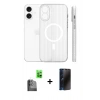 MARSİLYAN™- iPhone 16 Kılıf Pusula Minimal Koleksiyonu - Siyah 3D Antistatik Hayalet Cam Ekran Koruyucu + Raze Metal Kamera Lens - SH