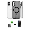 MARSİLYAN™- iPhone 16 Kılıf Pusula Minimal Koleksiyonu - Siyah 3D Antistatik Hayalet Cam Ekran Koruyucu + Raze Metal Kamera Lens - SH