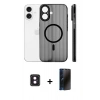 MARSİLYAN™- iPhone 16 Kılıf Pusula Minimal Koleksiyonu - Siyah 3D Antistatik Hayalet Cam Ekran Koruyucu + PVD Metal Kamera Lens - PE