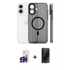 MARSİLYAN™- iPhone 16 Kılıf Pusula Minimal Koleksiyonu - Siyah 3D Antistatik Hayalet Cam Ekran Koruyucu + Bilvis Titan Kamera Lens - SH