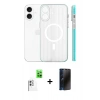MARSİLYAN™- iPhone 16 Kılıf Pusula Minimal Koleksiyonu - Siyah 3D Antistatik Hayalet Cam Ekran Koruyucu + Raze Metal Kamera Lens - BZ