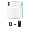 MARSİLYAN™- iPhone 16 Kılıf Pusula Minimal Koleksiyonu - Siyah 3D Antistatik Hayalet Cam Ekran Koruyucu + PVD Metal Kamera Lens - MI