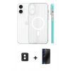 MARSİLYAN™- iPhone 16 Kılıf Pusula Minimal Koleksiyonu - Siyah 3D Antistatik Hayalet Cam Ekran Koruyucu + PVD Metal Kamera Lens - PE