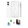 MARSİLYAN™- iPhone 16 Kılıf Pusula Minimal Koleksiyonu - Siyah 3D Antistatik Mat Seramik Nano Ekran Koruyucu + Lacivert Raze Metal Kamera Lens