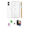 MARSİLYAN™- iPhone 16 Kılıf Pusula Minimal Koleksiyonu - Siyah 3D Antistatik Mat Seramik Nano Ekran Koruyucu + Pembe Raze Metal Kamera Lens