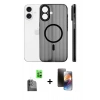 MARSİLYAN™- iPhone 16 Kılıf Pusula Minimal Koleksiyonu - Siyah 3D Antistatik Mat Seramik Nano Ekran Koruyucu + Siyah Raze Metal Kamera Lens