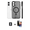 MARSİLYAN™- iPhone 16 Kılıf Pusula Minimal Koleksiyonu - Siyah 3D Antistatik Mat Seramik Nano Ekran Koruyucu + PVD Metal Kamera Lens - MI