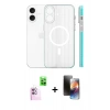 MARSİLYAN™- iPhone 16 Kılıf Pusula Minimal Koleksiyonu - Siyah 3D Antistatik Mat Seramik Nano Ekran Koruyucu + Pembe Raze Metal Kamera Lens