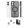 MARSİLYAN™- iPhone 16 Kılıf Pusula Minimal Koleksiyonu - Siyah 3D Antistatik Mat Seramik Nano Ekran Koruyucu + Pembe Raze Metal Kamera Lens